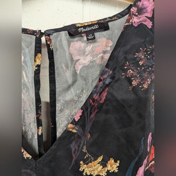 new Madewell Wide V-Neck Midi Dress floral black sz10 Printed Side Slit Sexy - Picture 5 of 12